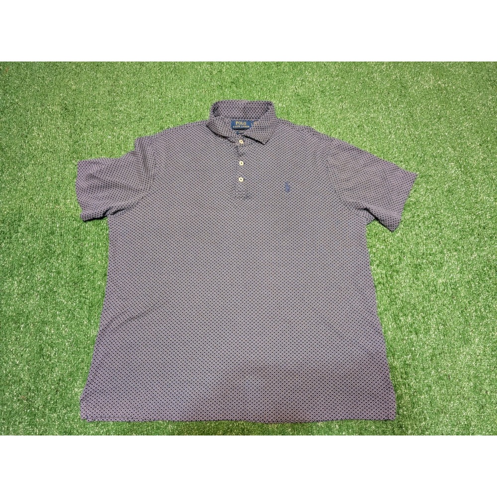 Polo Ralph Lauren Classic Fit Polo Shirt Patterned Casual Blue Large (Tiny Hole)